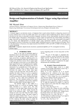 Design and Implementation of Schmitt Trigger Using Operational Amplifier