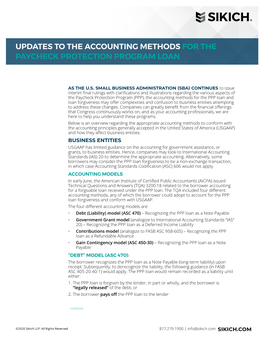 Updates to the Accounting Methods for the Paycheck Protection Program Loan
