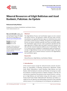 Mineral Resources of Gilgit Baltistan and Azad Kashmir, Pakistan: an Update