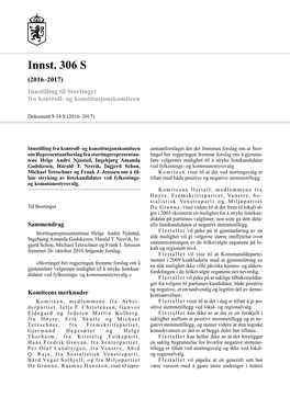 Innst. 306 S (2016–2017) Innstilling Til Stortinget Fra Kontroll- Og Konstitusjonskomiteen