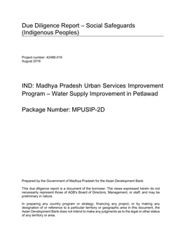 42486-016: Madhya Pradesh Urban Services Improvement Project