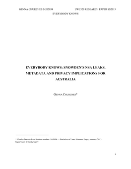 Everybody Knows: Snowden's Nsa Leaks, Metadata and Privacy Implications for Australia