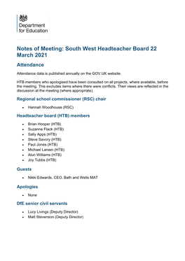 SW HTB Notes of Meeting March 21