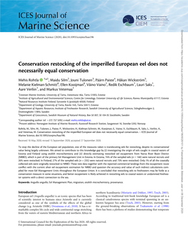 Conservation Restocking of the Imperilled European Eel Does Not Necessarily Equal Conservation