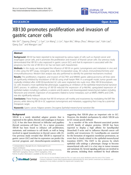 XB130 Promotes Proliferation and Invasion of Gastric Cancer Cells