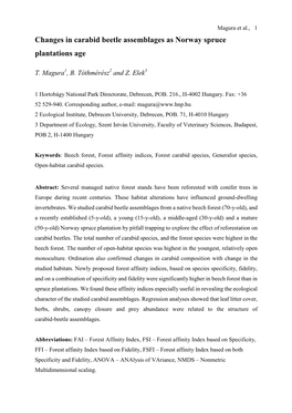 Changes of Carabid Beetle Assemblages As Norway Spruce