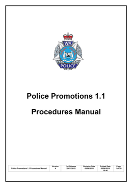 Police Promotions 1.1 Procedures Manual 4 29/11/2012 03/08/2018 03/08/2018 1 of 29 10:46