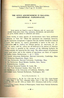 THE GENUS AESCHYNOMENE in MALAYSIA (LEGUMINOSAE - PAPILIONATAE) By