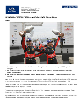 Hyundai Motorsport Scores Victory in Wrc Rally Italia