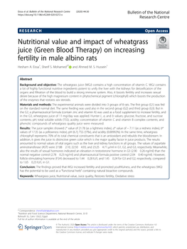 Nutritional Value and Impact of Wheatgrass Juice (Green Blood Therapy) on Increasing Fertility in Male Albino Rats Hesham A