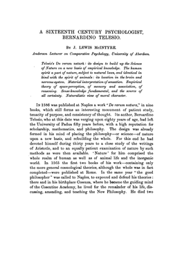 A Sixteenth Century Psychologist, Bernardino Telesio