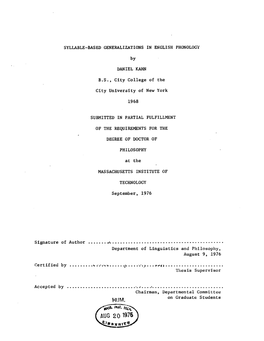 Aug 20 1976 Syllable-Based Generalizations in English Phonology