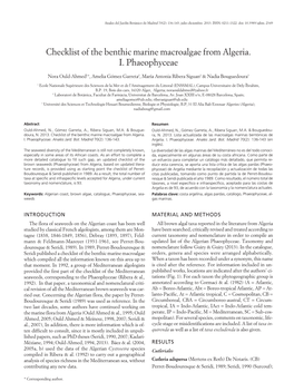 Checklist of the Benthic Marine Macroalgae from Algeria