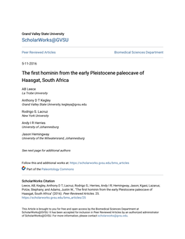 The First Hominin from the Early Pleistocene Paleocave of Haasgat, South Africa