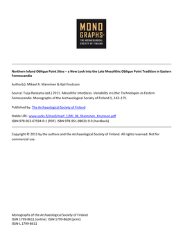 Northern Inland Oblique Point Sites – a New Look Into the Late Mesolithic Oblique Point Tradition in Eastern Fennoscandia