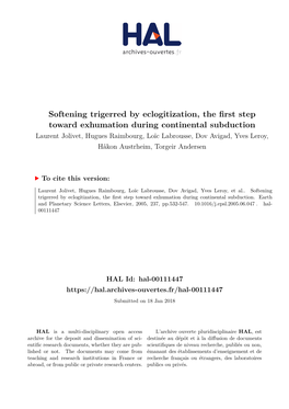 Softening Trigerred by Eclogitization, the First Step Toward Exhumation During Continental Subduction