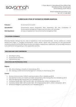 Curriculum Vitae of Khomotjo Reuben Maroga