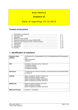 RISK PROFILE of Vitamin E