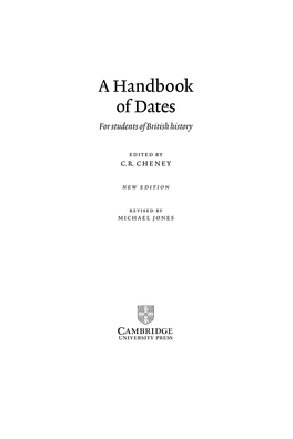 A Handbook of Dates for Students of British History