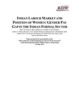 Indian Labour Market and Position of Women:Gender