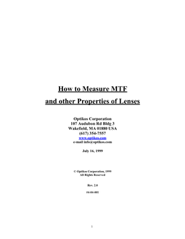 How to Measure MTF and Other Properties of Lenses