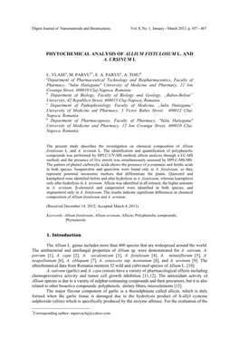 Phytochemical Analysis of Allium Fistulosum L. and A. Ursinum L