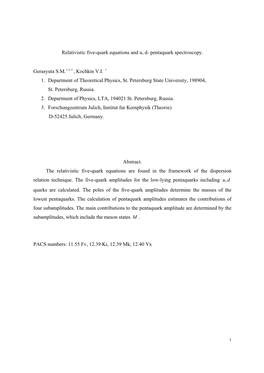 Relativistic Five-Quark Equations and U, D- Pentaquark Spectroscopy