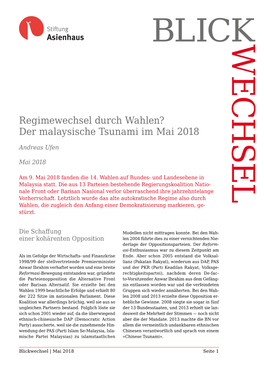 Regimewechsel Durch Wahlen? Der Malaysische Tsunami Im Mai 2018