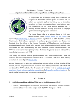 GLOBAL CLIMATE COALITION: Big Business Funds Climate Change Denial and Regulatory Delay