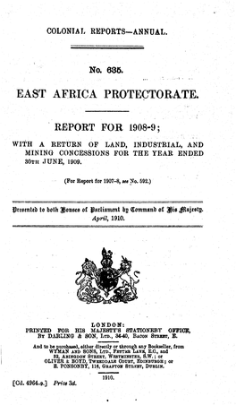 Annual Report of the Colonies, East Africa Protectorate, Kenya, 1908-09