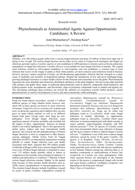 Phytochemicals As Antimicrobial Agents Against Opportunistic Candidiasis: a Review