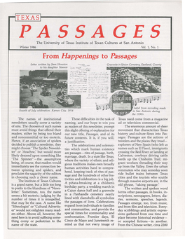 PASSAGES the University of Texas Institute of Texan Cultures at San Antonio Winter 1986 Vol