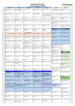 Discovery Channel June Schedule (2019)