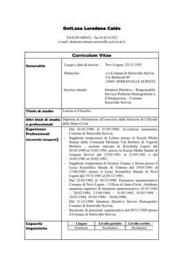 Dott.Ssa Loredana Caldo Curriculum Vitae