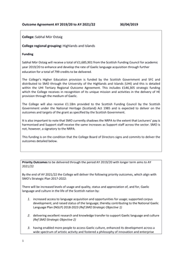 Sabhal Mòr Ostaig Outcome Agreement 2019-20