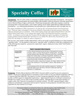 Specialty Coffee Product Bulletin # 3 2001 – 2002