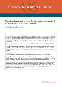 Mutations in Pericentrin Cause Seckel Syndrome with Defective ATR­Dependent DNA Damage Signaling