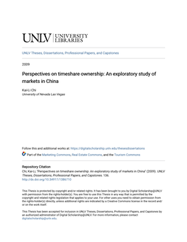 Perspectives on Timeshare Ownership: an Exploratory Study of Markets in China