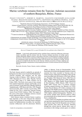 Marine Vertebrate Remains from the Toarcian–Aalenian Succession of Southern Beaujolais, Rhône, France