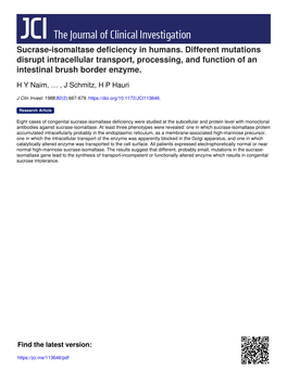 Sucrase-Isomaltase Deficiency in Humans. Different Mutations Disrupt Intracellular Transport, Processing, and Function of an Intestinal Brush Border Enzyme