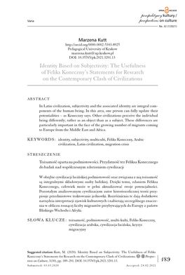 Identity Based on Subjectivity: the Usefulness of Feliks Koneczny's Statements for Research on the Contemporary Clash of Ci