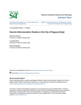 Seismic Microzonation Studies in the City of Ragusa (Italy)