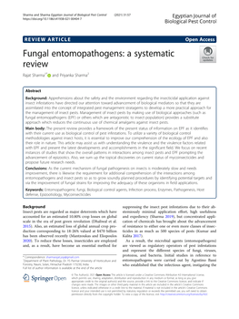 Fungal Entomopathogens: a Systematic Review Rajat Sharma1* and Priyanka Sharma2