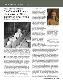 Nina Vance's Role in the Creation of the Alley Theatre on Texas Avenue