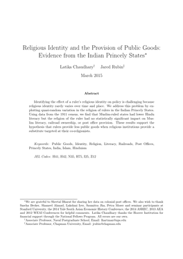 Religious Identity and the Provision of Public Goods: Evidence from the Indian Princely States∗