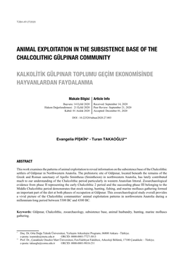 Animal Exploitation in the Subsistence Base of the Chalcolithic Gülpinar Community