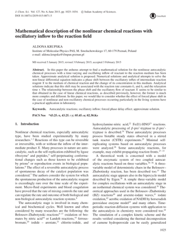 Mathematical Description of the Nonlinear Chemical Reactions with Oscillatory Inﬂow to the Reaction ﬁeld