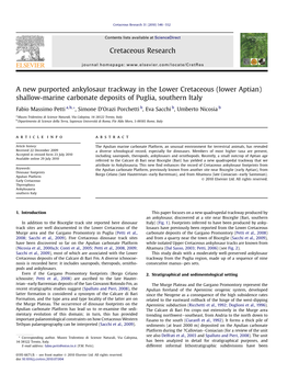 A New Purported Ankylosaur Trackway in the Lower Cretaceous (Lower Aptian) Shallow-Marine Carbonate Deposits of Puglia, Southern Italy