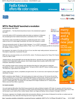 MTV's 'Real World' Launched a Revolution - USATODAY.Com Page 1 of 4