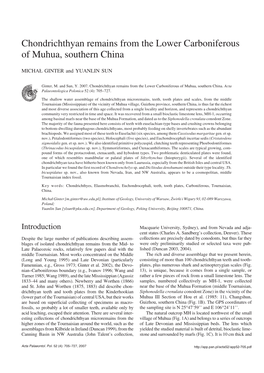 Chondrichthyan Remains from the Lower Carboniferous of Muhua, Southern China